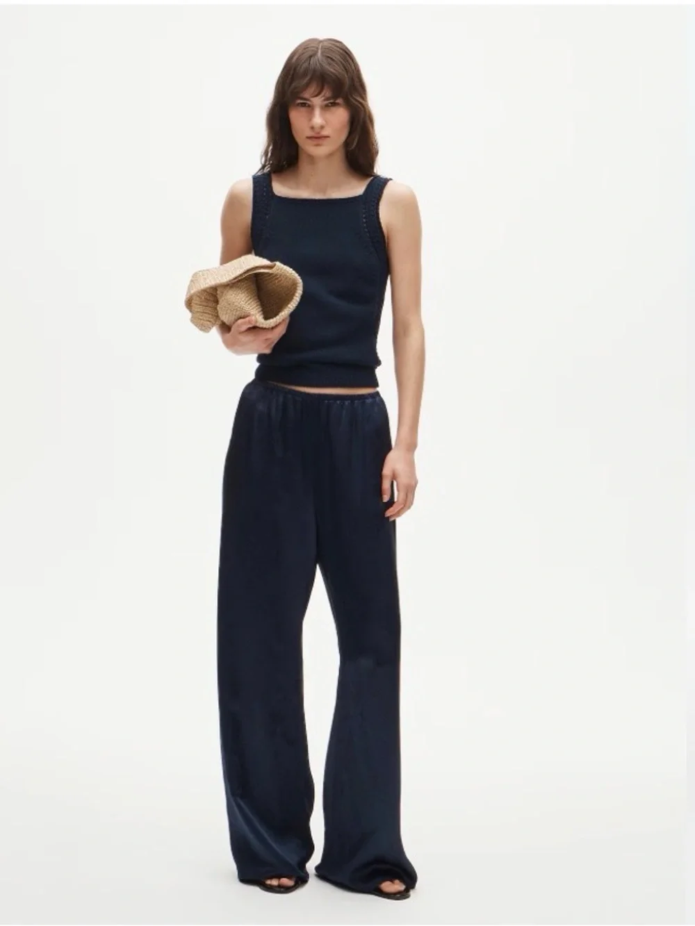 Women's Cosmo pant in luster charmeuse (Navy Wide-Leg Pants) - J Crew